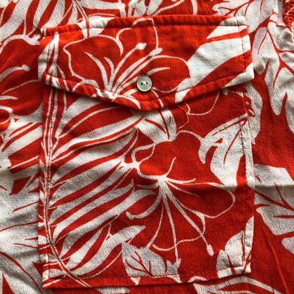 MNG Mango Orange/Cream Oversized Flowy Tropical Printed Shirt Women’s Size 4 Top - Picture 16 of 16